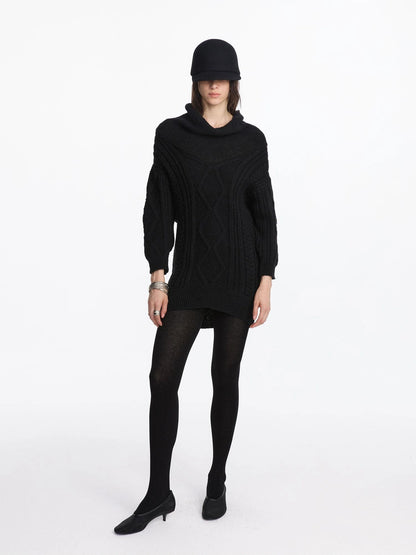 LYUOCHENG Draped Collar Cable Knit Sweater