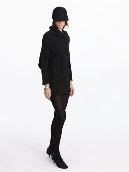 LYUOCHENG Draped Collar Cable Knit Sweater