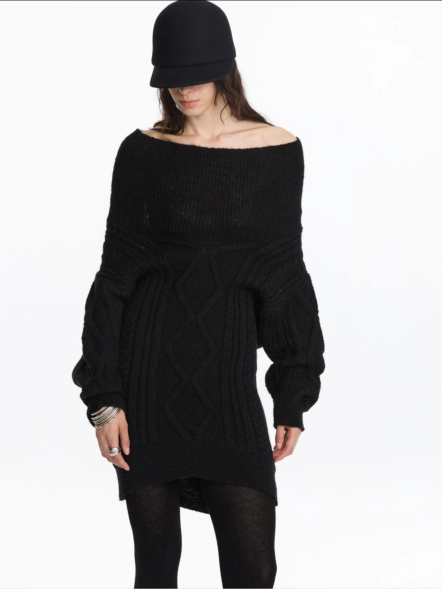 LYUOCHENG Draped Collar Cable Knit Sweater