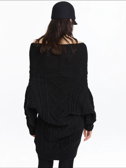 LYUOCHENG Draped Collar Cable Knit Sweater