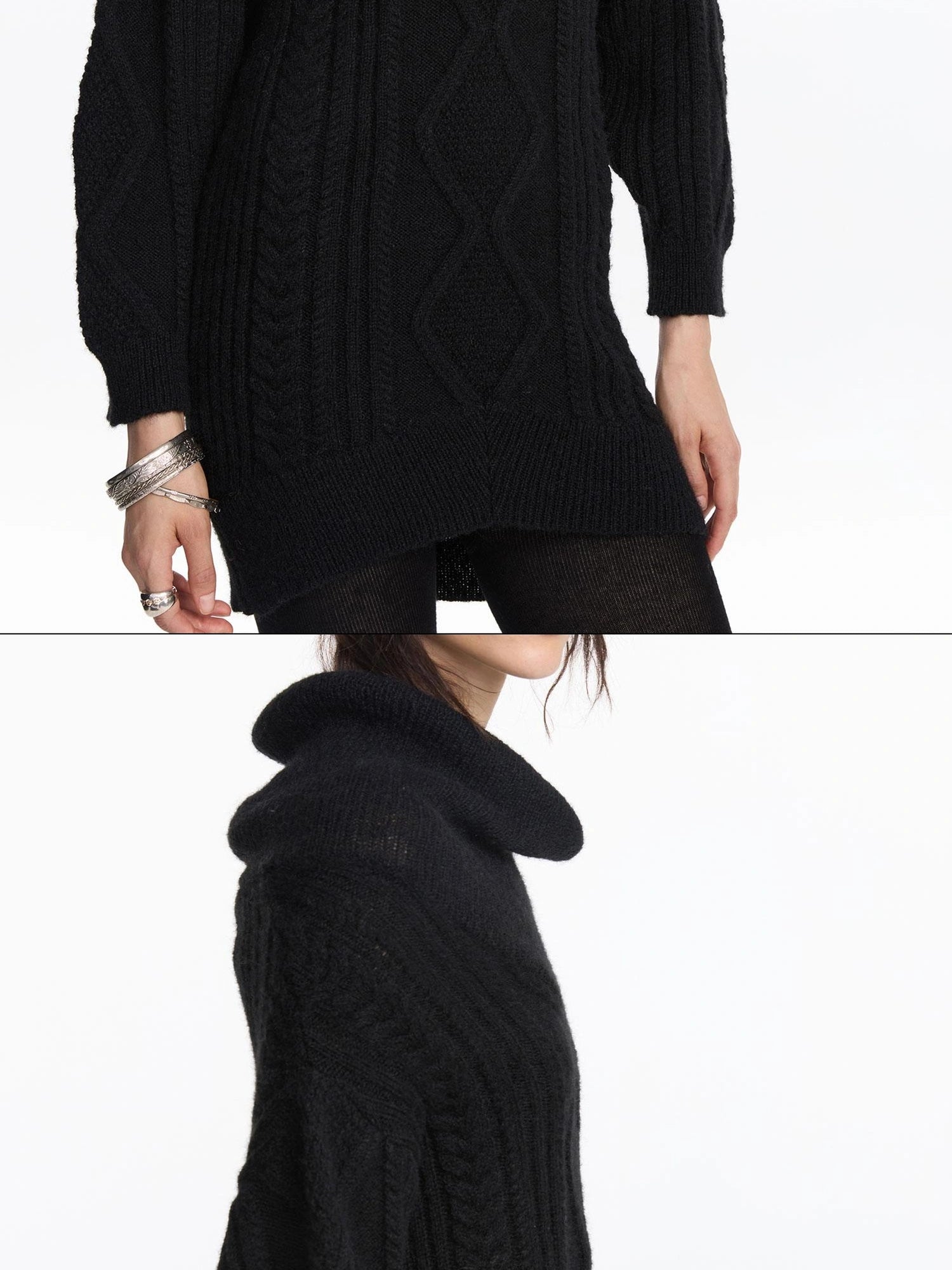 LYUOCHENG Draped Collar Cable Knit Sweater