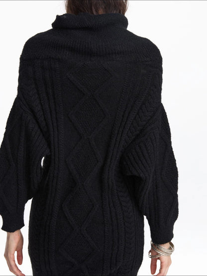 LYUOCHENG Draped Collar Cable Knit Sweater