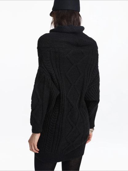 LYUOCHENG Draped Collar Cable Knit Sweater