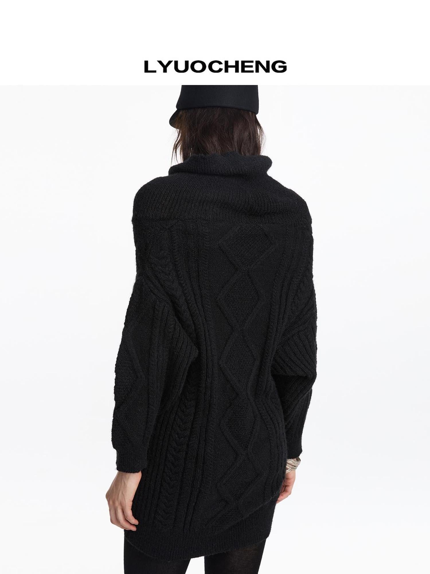 LYUOCHENG Draped Collar Cable Knit Sweater