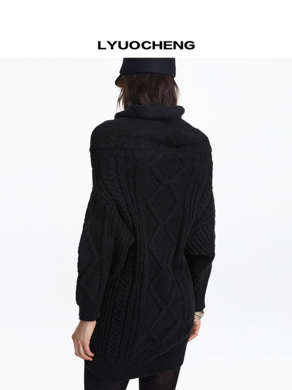 LYUOCHENG Draped Collar Cable Knit Sweater