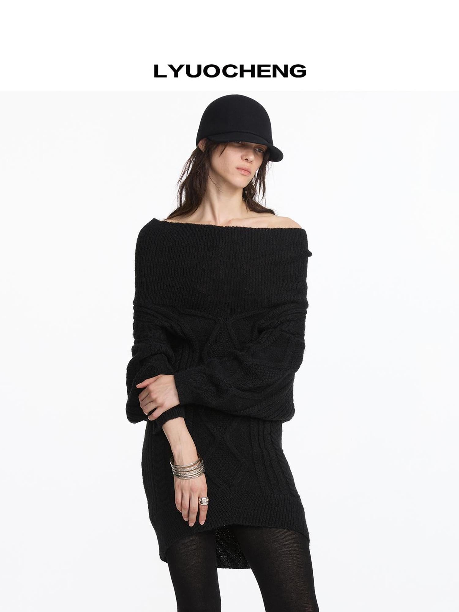 LYUOCHENG Draped Collar Cable Knit Sweater
