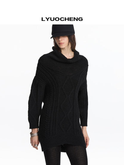 LYUOCHENG Draped Collar Cable Knit Sweater