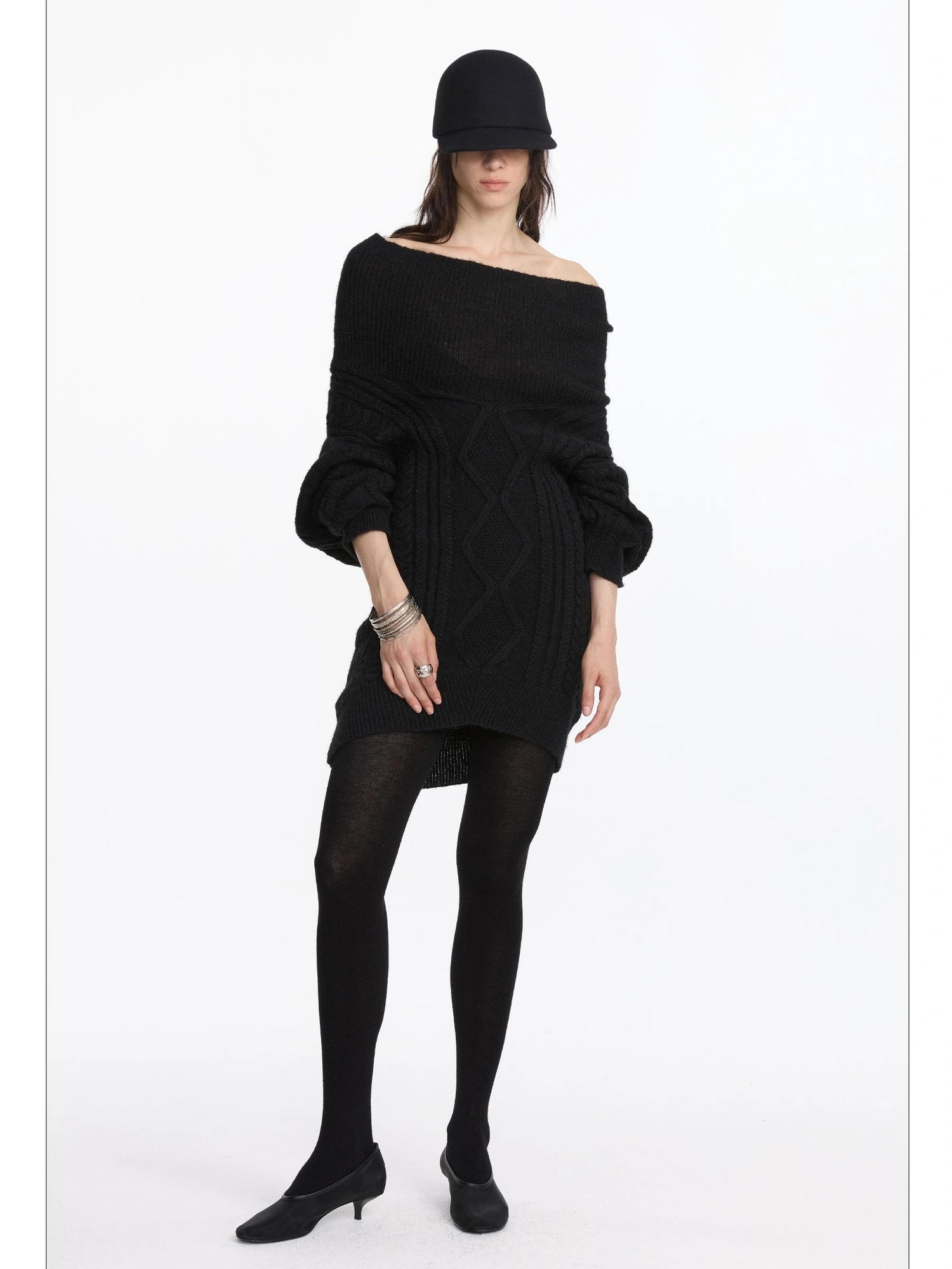 LYUOCHENG Draped Collar Cable Knit Sweater
