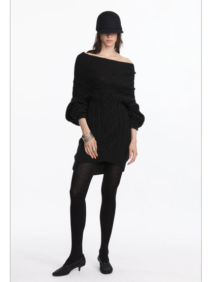 LYUOCHENG Draped Collar Cable Knit Sweater