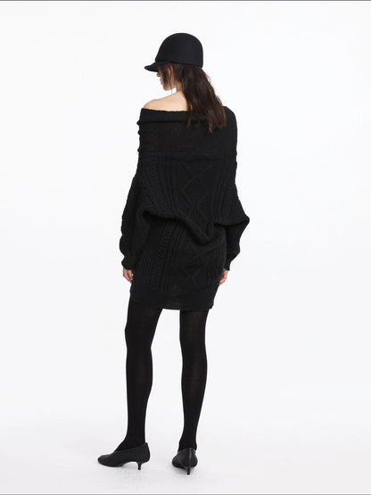 LYUOCHENG Draped Collar Cable Knit Sweater