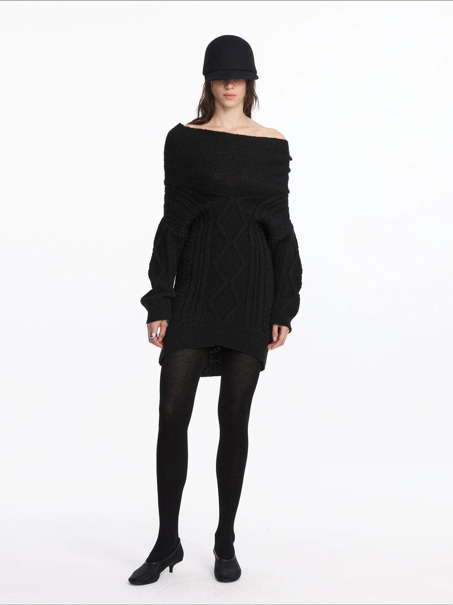 LYUOCHENG Draped Collar Cable Knit Sweater