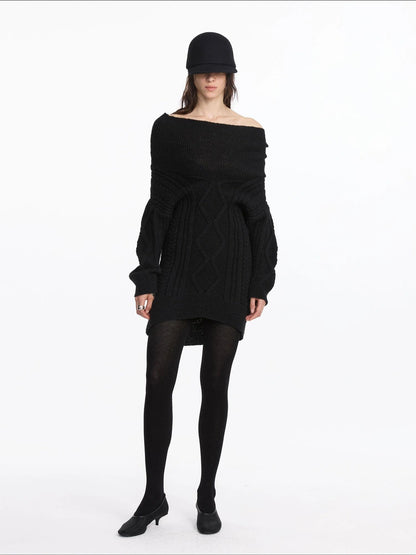 LYUOCHENG Draped Collar Cable Knit Sweater