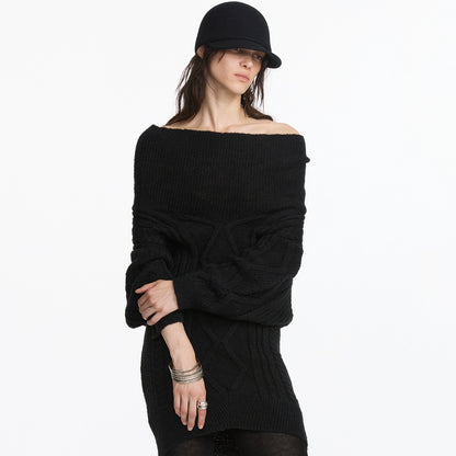 LYUOCHENG_Draped_Collar_Cable_Knit_Sweater_MISSTT