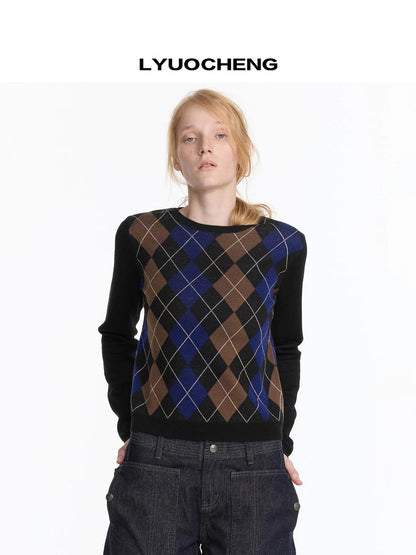 Early Autumn Argyle Knit V-neck Sweater
