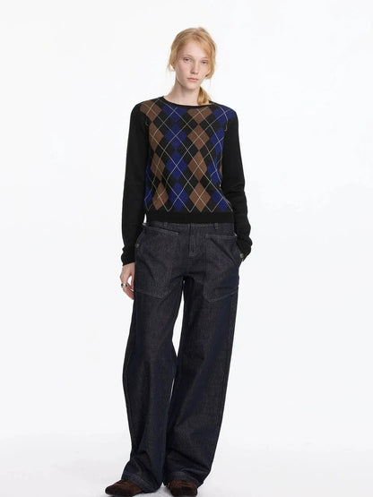 Early Autumn Argyle Knit V-neck Sweater
