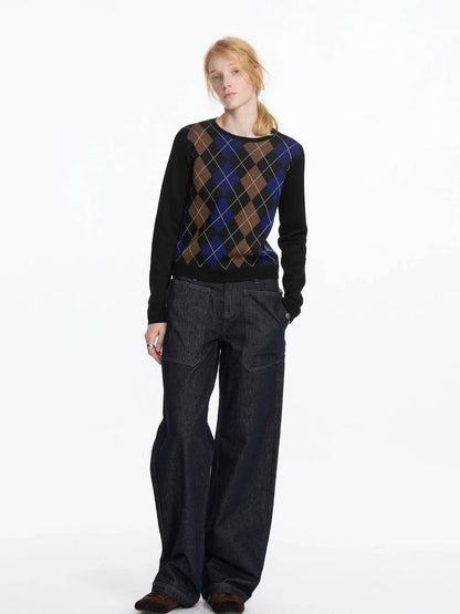 Early Autumn Argyle Knit V-neck Sweater