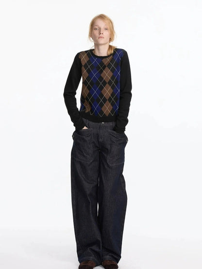 Early Autumn Argyle Knit V-neck Sweater