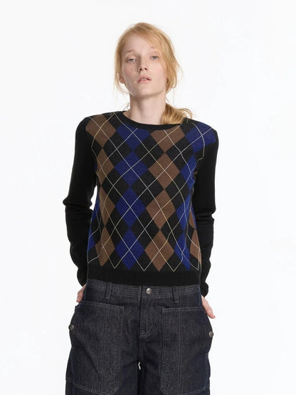 Early Autumn Argyle Knit V-neck Sweater