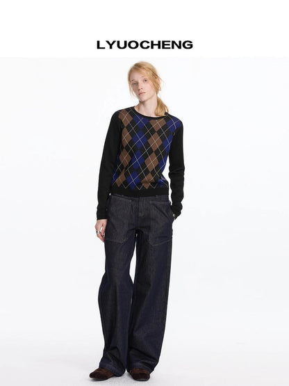 Early Autumn Argyle Knit V-neck Sweater