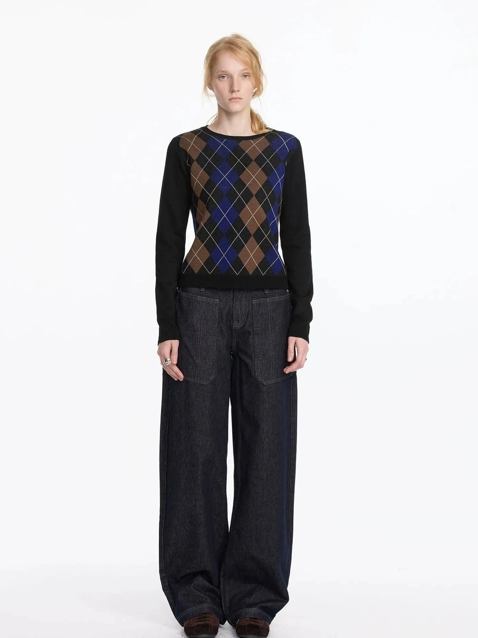 Early Autumn Argyle Knit V-neck Sweater