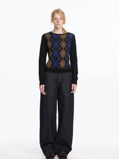 Early Autumn Argyle Knit V-neck Sweater