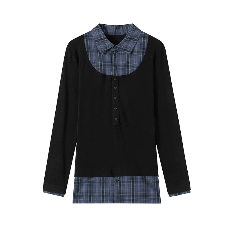 LYUOCHENG_Early_Autumn_Checkerboard_Pattern_Two_Tone_Knit_Polo_MISSTT