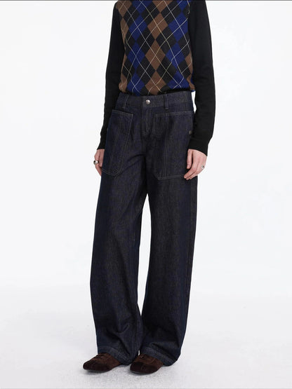 Early Autumn Relaxed Raw Denim Cargo Wide Leg Jeans