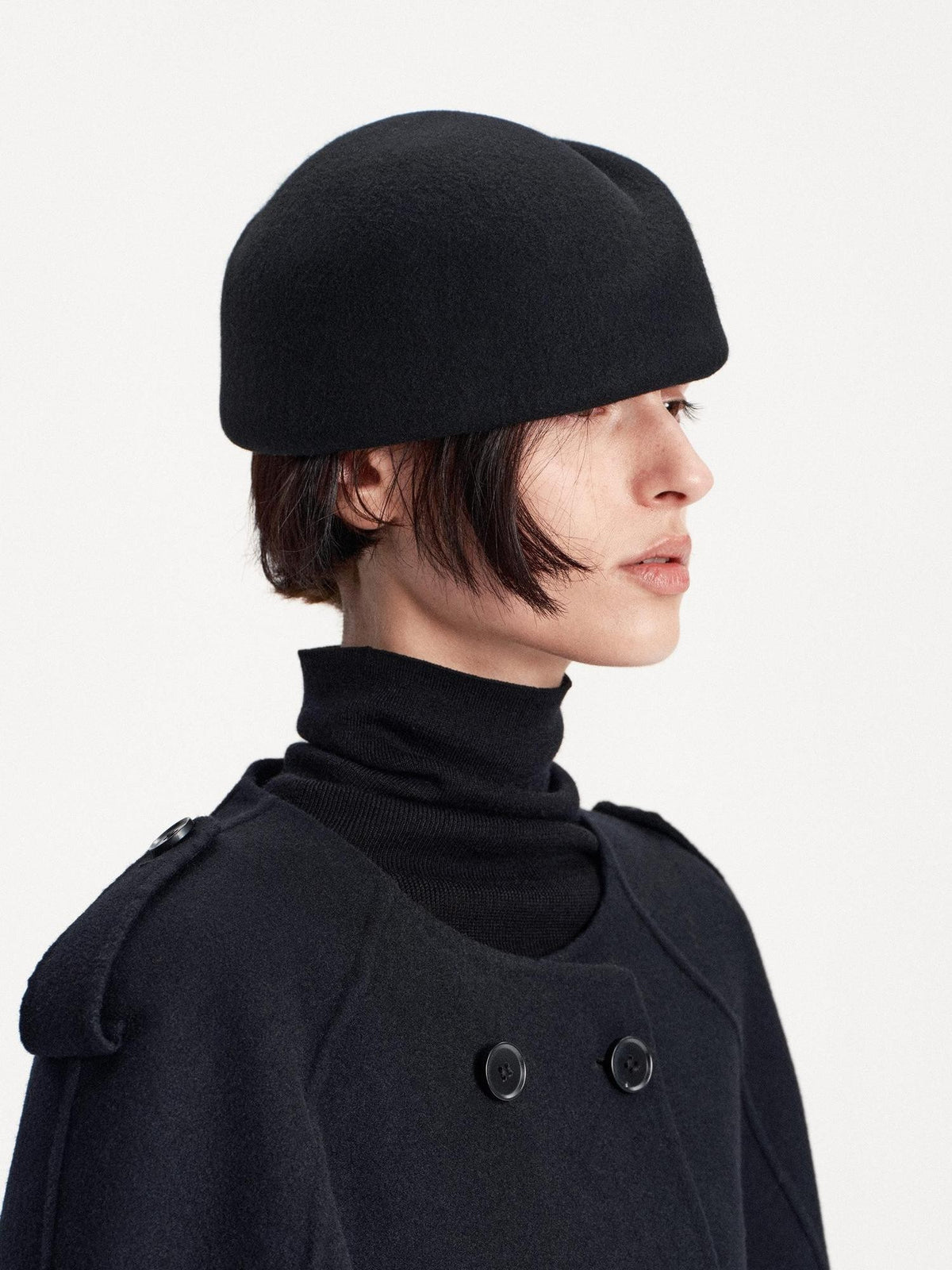LYUOCHENG Elegant Structured Brimless Wool Felt Hat Women&