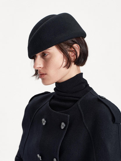 LYUOCHENG Elegant Structured Brimless Wool Felt Hat Women&