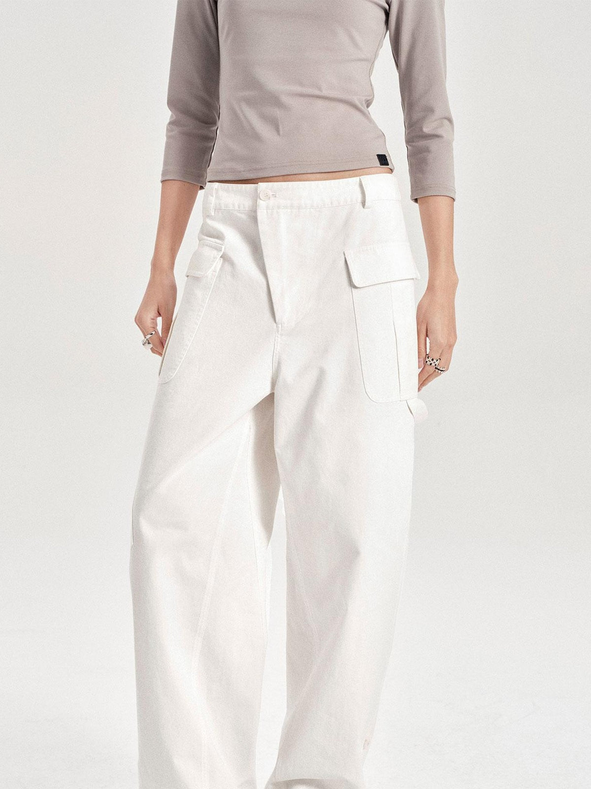 LYUOCHENG Embroidered Multi Pocket Straight Leg Women&