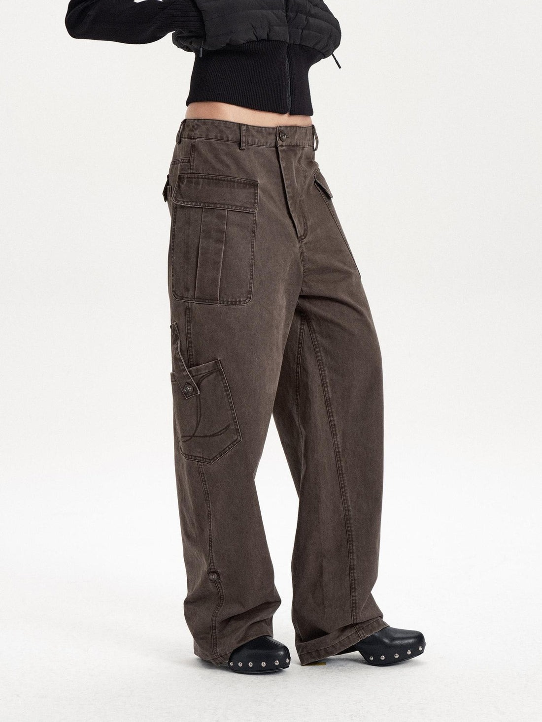 LYUOCHENG Embroidered Multi Pocket Straight Leg Women&
