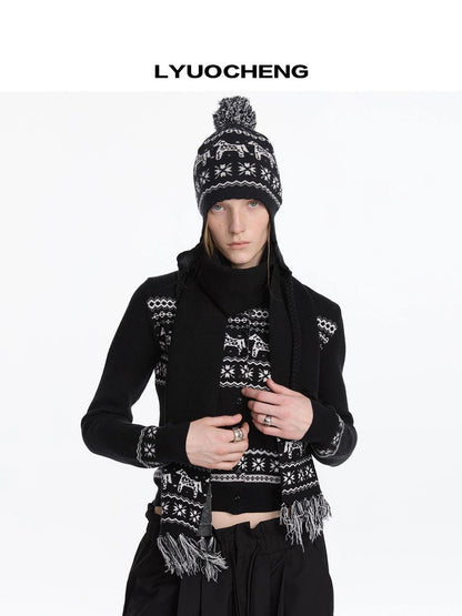 Fair Isle Pony Retro Fitted Knit Sweater Set