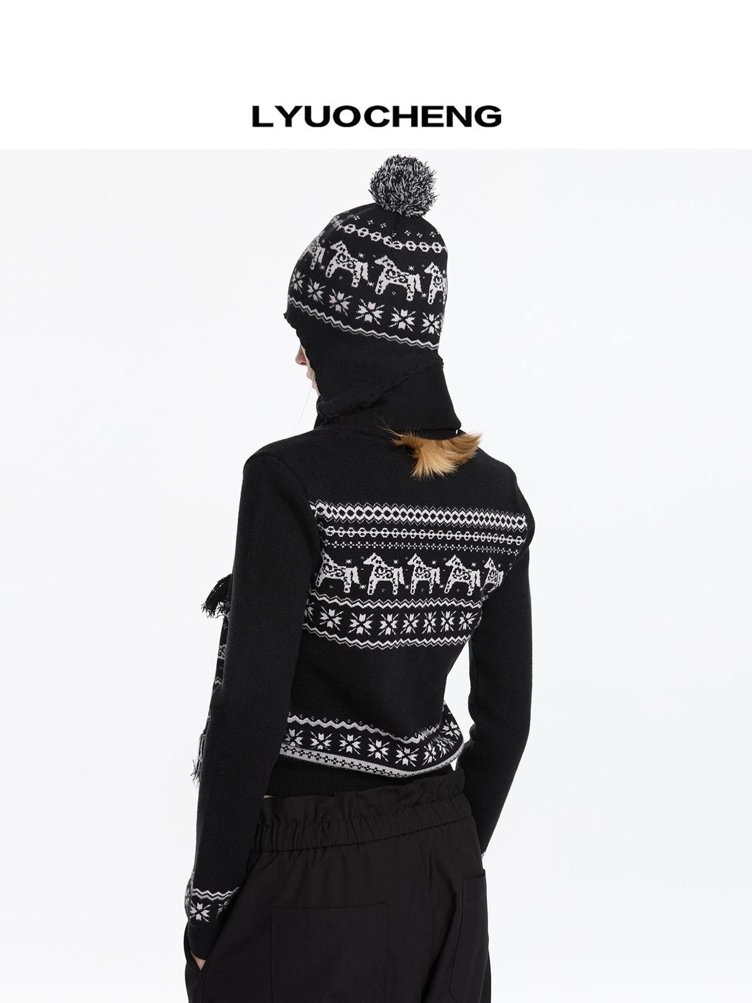Fair Isle Pony Retro Fitted Knit Sweater Set