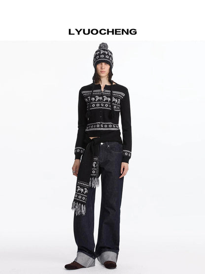 Fair Isle Pony Retro Fitted Knit Sweater Set