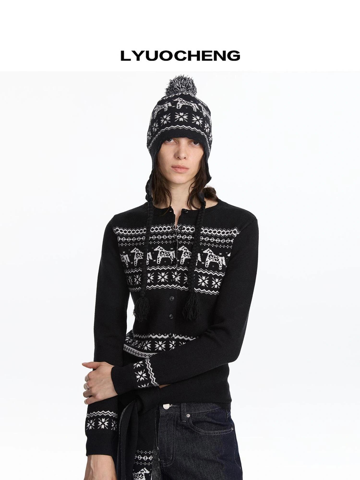 Fair Isle Pony Retro Fitted Knit Sweater Set