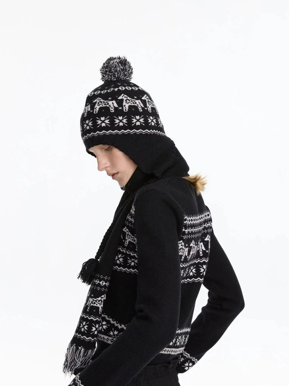 Fair Isle Pony Retro Fitted Knit Sweater Set