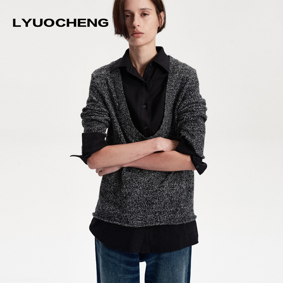 LYUOCHENG_Faux_Layered_Wool_Blend_Long_Sleeve_Loose_Fit_Women&
