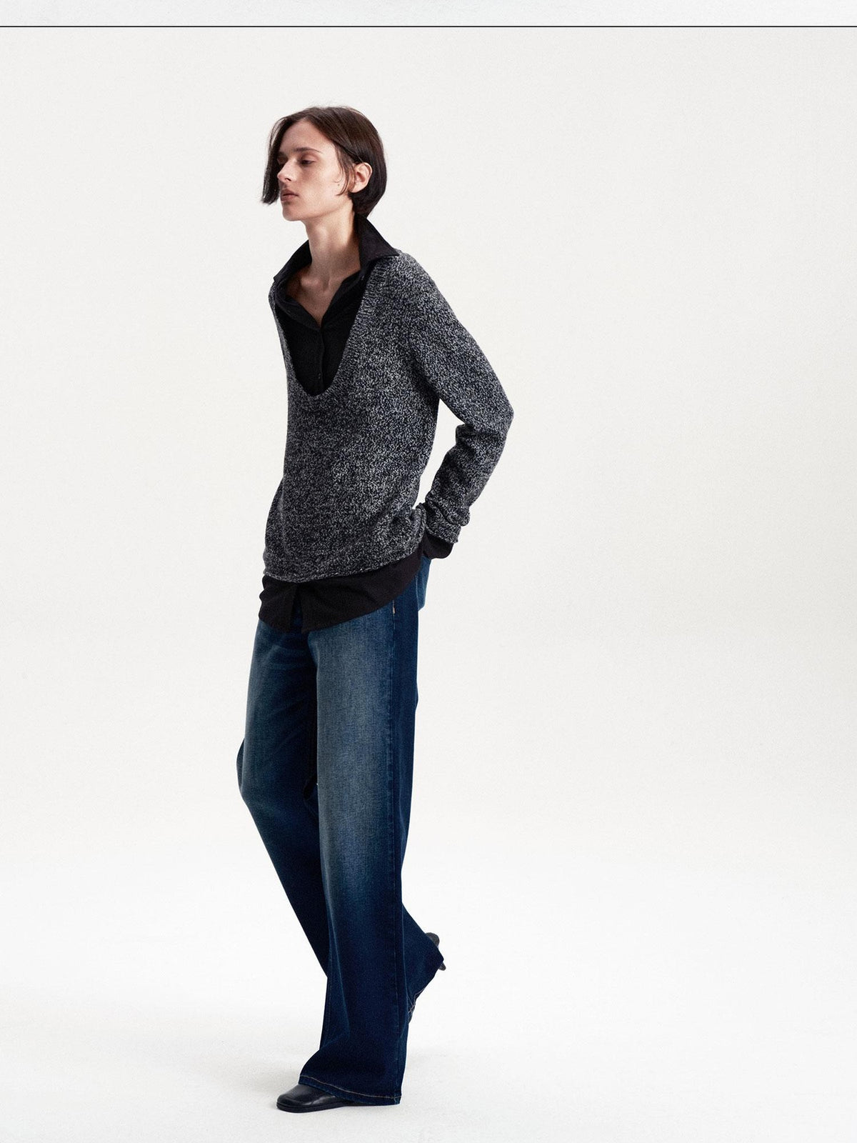 LYUOCHENG Faux Layered Wool Blend Long Sleeve Loose Fit Women&