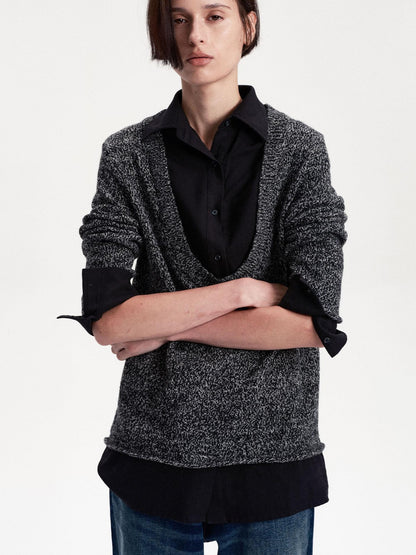LYUOCHENG Faux Layered Wool Blend Long Sleeve Loose Fit Women&