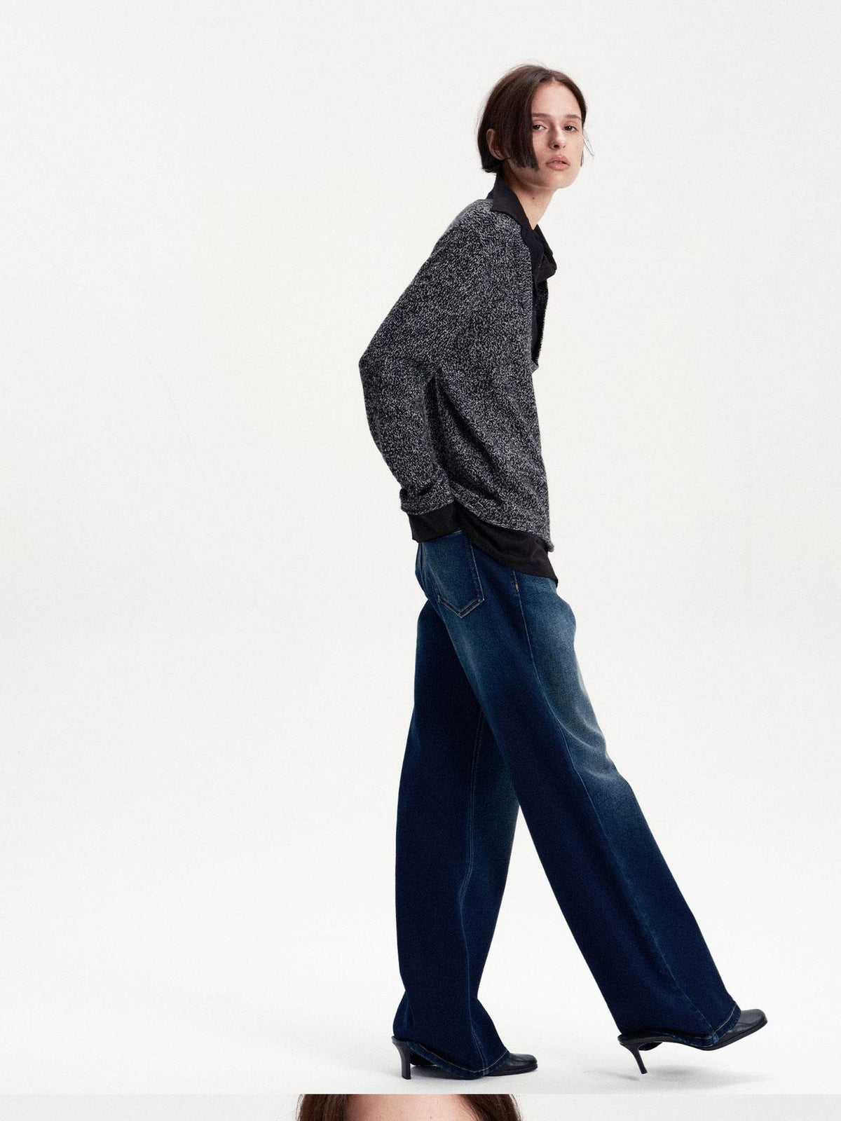 LYUOCHENG Faux Layered Wool Blend Long Sleeve Loose Fit Women&