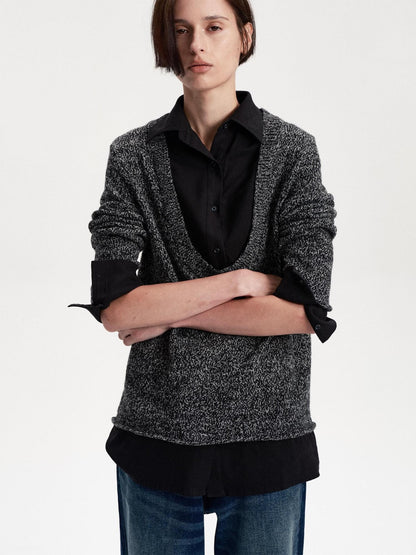 LYUOCHENG Faux Layered Wool Blend Long Sleeve Loose Fit Women&