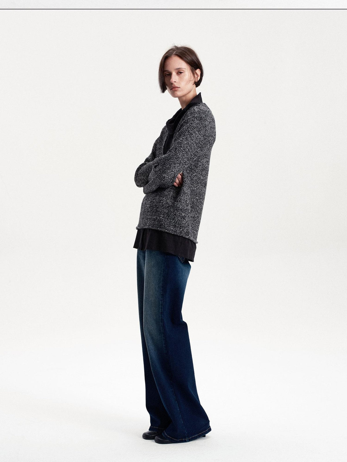 LYUOCHENG Faux Layered Wool Blend Long Sleeve Loose Fit Women&