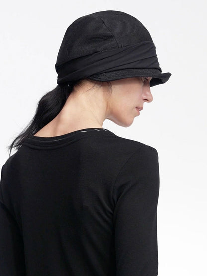 LYUOCHENG Faux Linen Irregular Adjustable Tie Strap Short Brim Women&