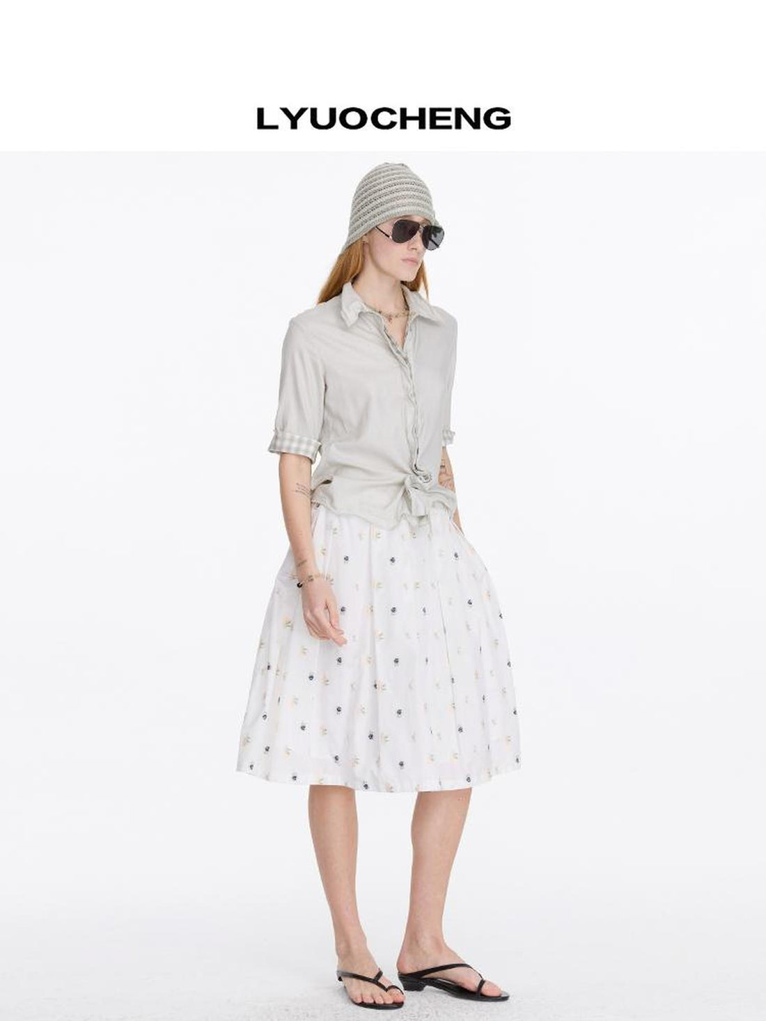 LYUOCHENG Floral Embroidered A Line Skirt