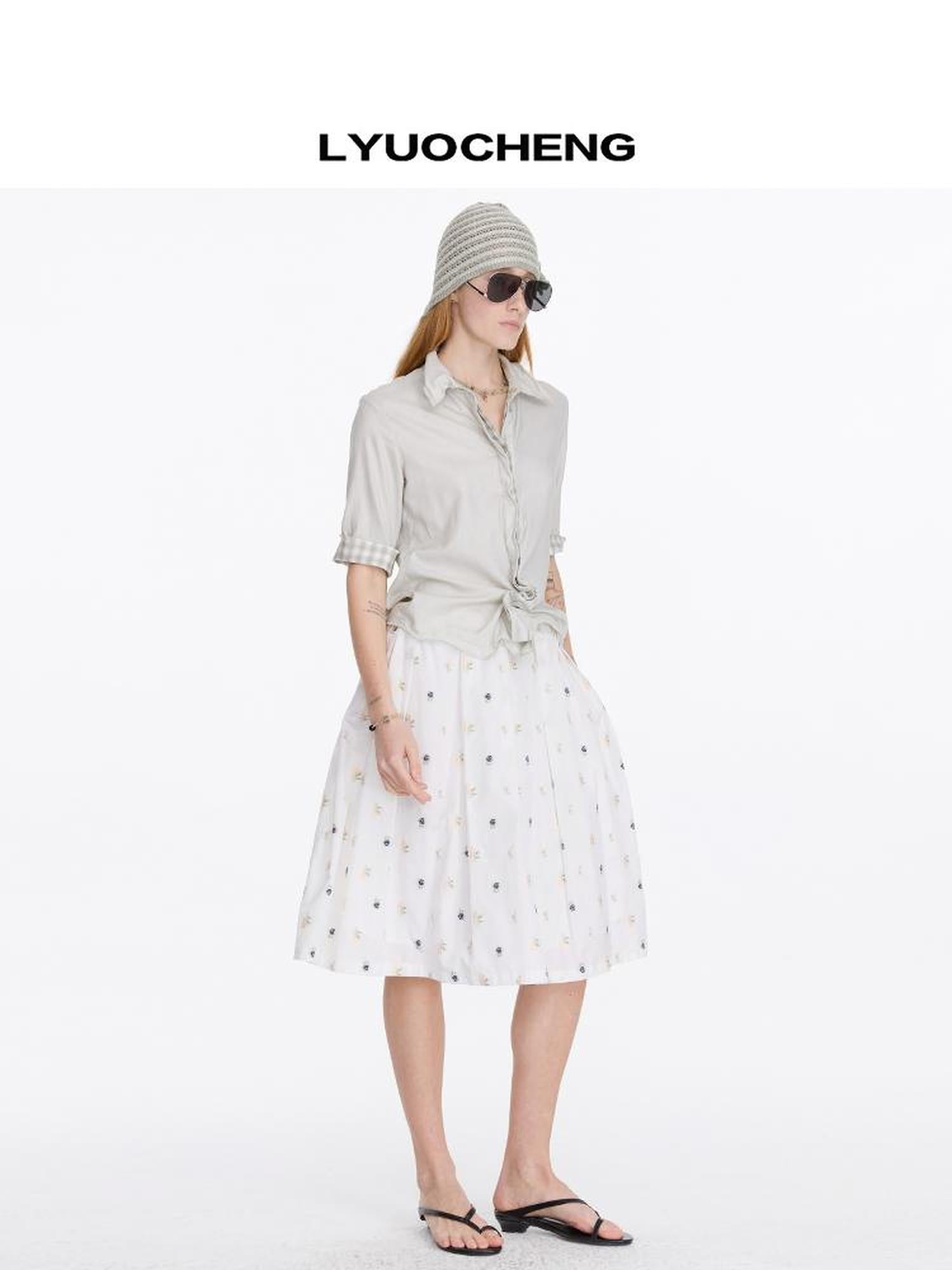LYUOCHENG Floral Embroidered A Line Skirt