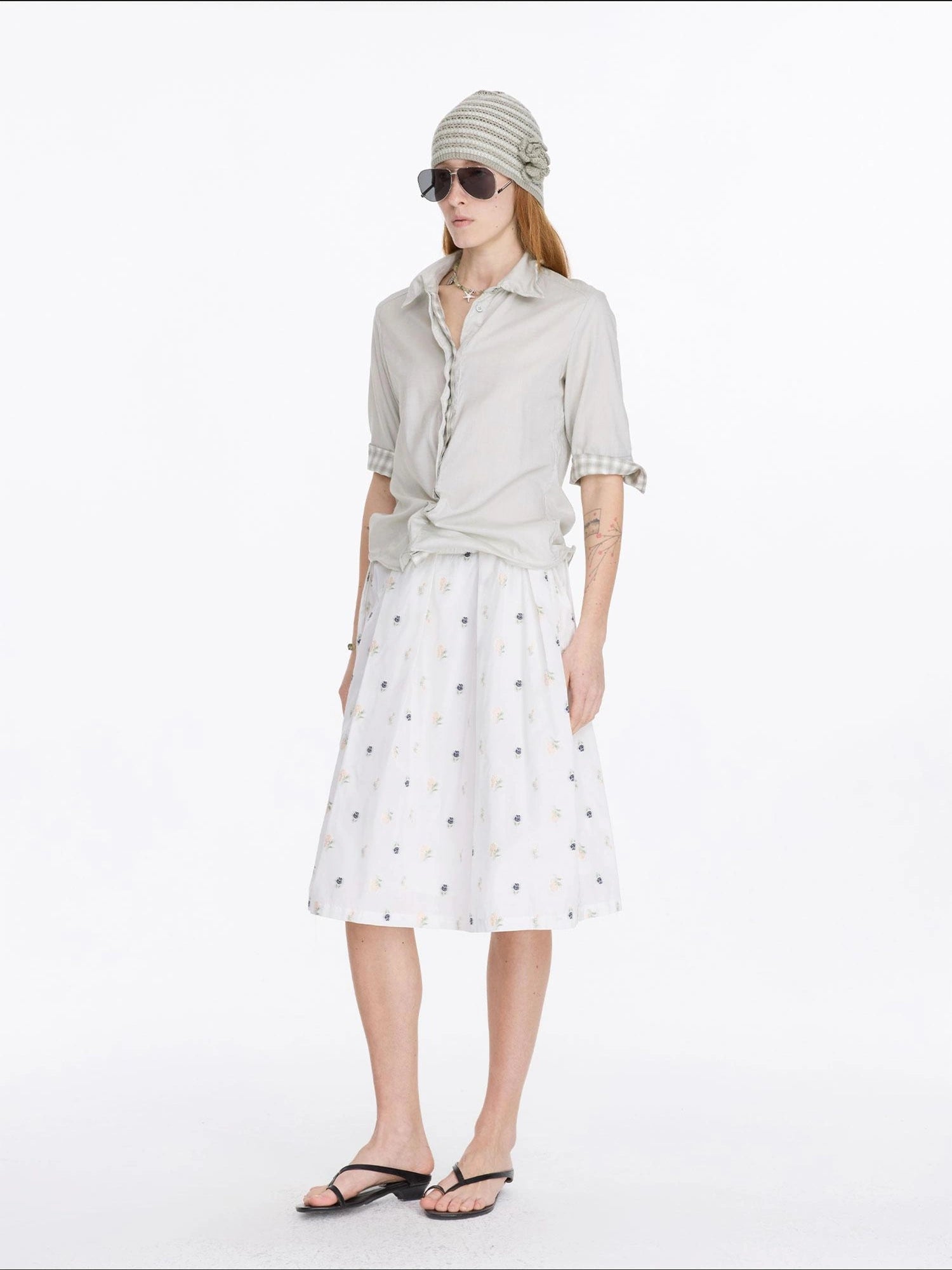 LYUOCHENG Floral Embroidered A Line Skirt