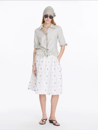 LYUOCHENG Floral Embroidered A Line Skirt
