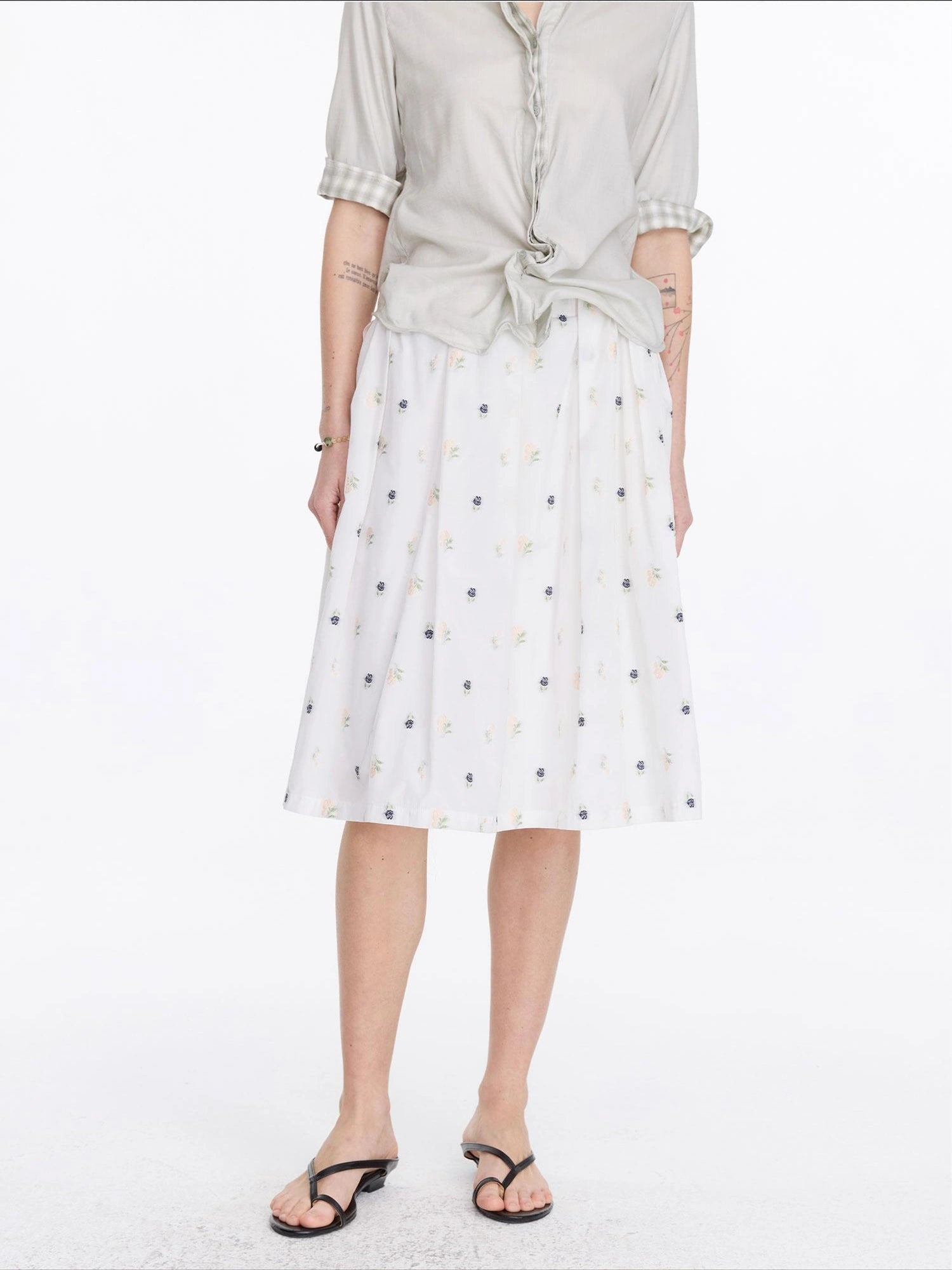 LYUOCHENG Floral Embroidered A Line Skirt