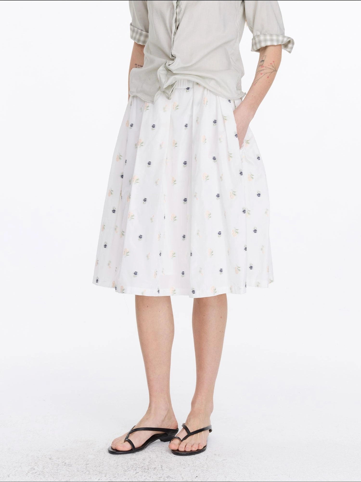 LYUOCHENG Floral Embroidered A Line Skirt