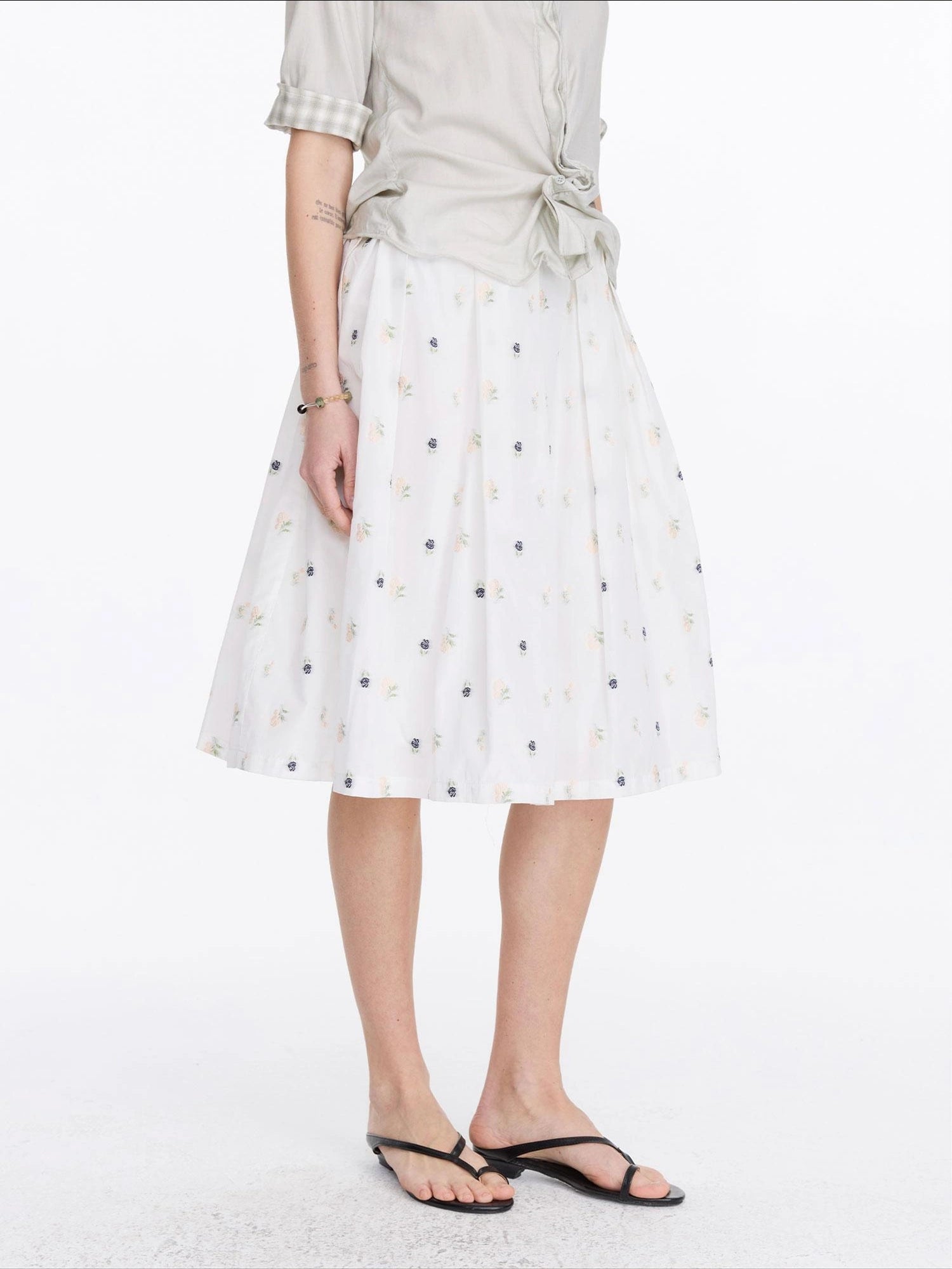 LYUOCHENG Floral Embroidered A Line Skirt